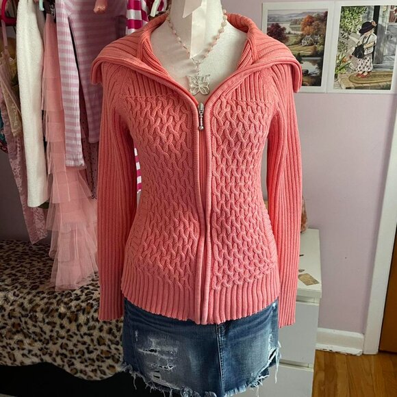 Pink Cable-Knit Zip-Up Sweater - Picture 2 of 8